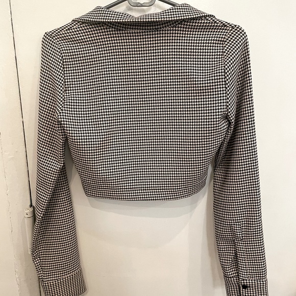 *LIKE NEW* Zara XS HOUNDSTOOTH POLO SHIRT- Cropped Blazer - Picture 2 of 5